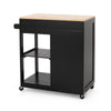 Kitchen Bar Cart with Storage and Towel Holder | 35" Black Wood