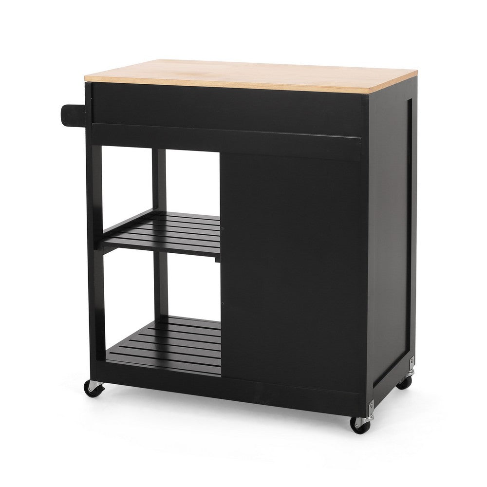 Kitchen Bar Cart with Storage and Towel Holder | 35" Black Wood