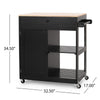 Kitchen Bar Cart with Storage and Towel Holder | 35" Black Wood
