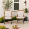 Outdoor Accent Chair Set of 2, White Fabric, Brown Faux Rattan, Black