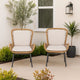 Outdoor Accent Chair Set of 2, White Fabric, Brown Faux Rattan, Black