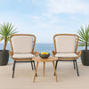 Outdoor Accent Chair Set of 2, White Fabric, Brown Faux Rattan, Black