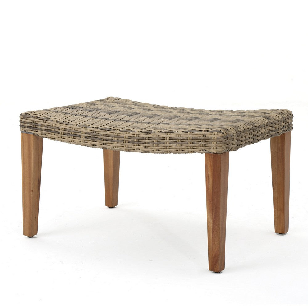 Bops Outdoor Ottoman | Gray Faux Rattan Wicker | Brown Acacia Wood