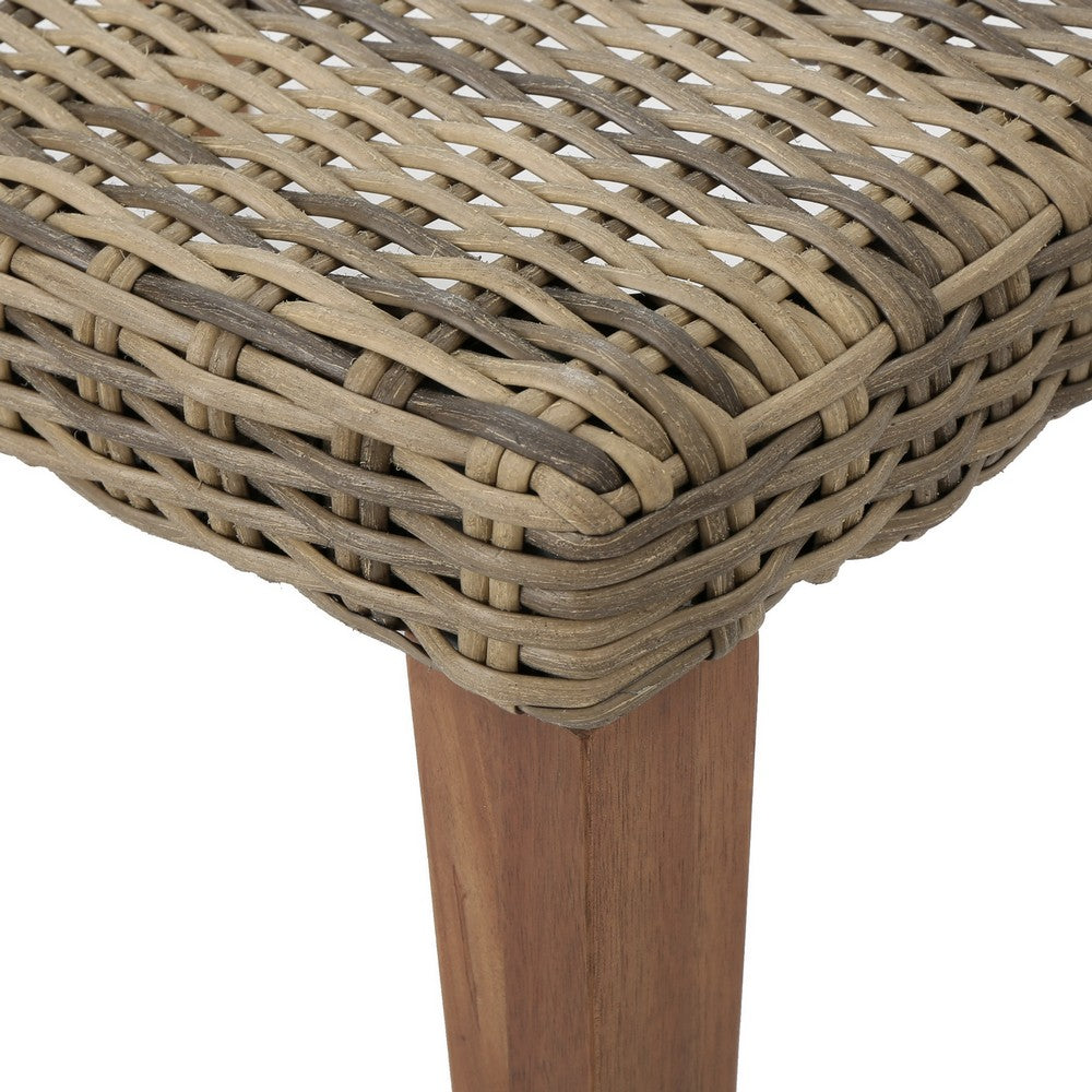Bops Outdoor Ottoman | Gray Faux Rattan Wicker | Brown Acacia Wood