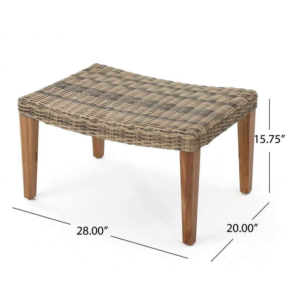 Bops Outdoor Ottoman | Gray Faux Rattan Wicker | Brown Acacia Wood