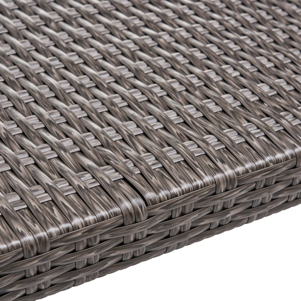 Bops Outdoor Ottoman Gray Faux Rattan Wicker 28 Inch Acacia Wood BM326899