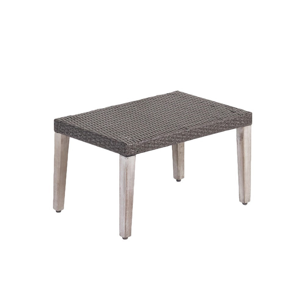 Bops Outdoor Ottoman, Gray Faux Rattan Wicker, 28 Inch Acacia Wood