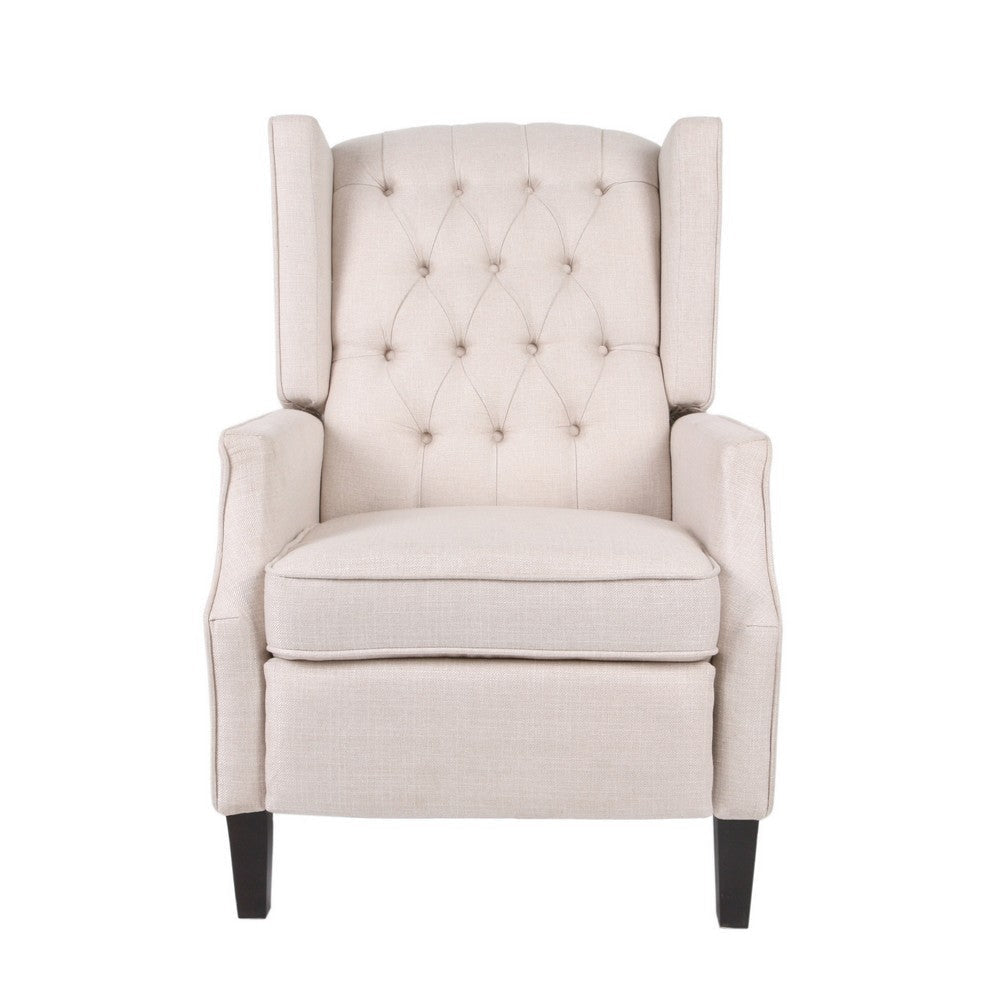 Pushback Recliner Chair Strutted Legs Beige Tufted Pleated Fabric BM326903