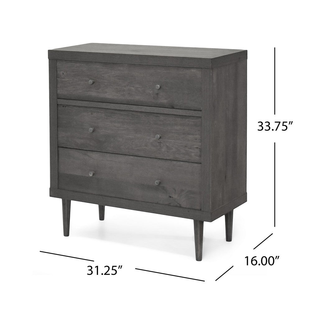 Raya Tall Dresser Chest | 3 Drawers and Rubberwood Legs | Modern Gray