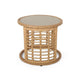 Round Side Table 18 Inch Tempered Glass Top Steel Brown Faux Rattan BM326906