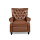 Recliner Chair | Turned Legs | Light Brown Button Tufted Faux Leather