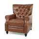 Recliner Chair | Turned Legs | Light Brown Button Tufted Faux Leather