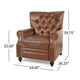 Recliner Chair | Turned Legs | Light Brown Button Tufted Faux Leather