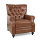 Recliner Chair | Turned Legs | Light Brown Button Tufted Faux Leather