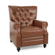 Recliner Chair, Turned Legs, Light Brown Button Tufted Faux Leather