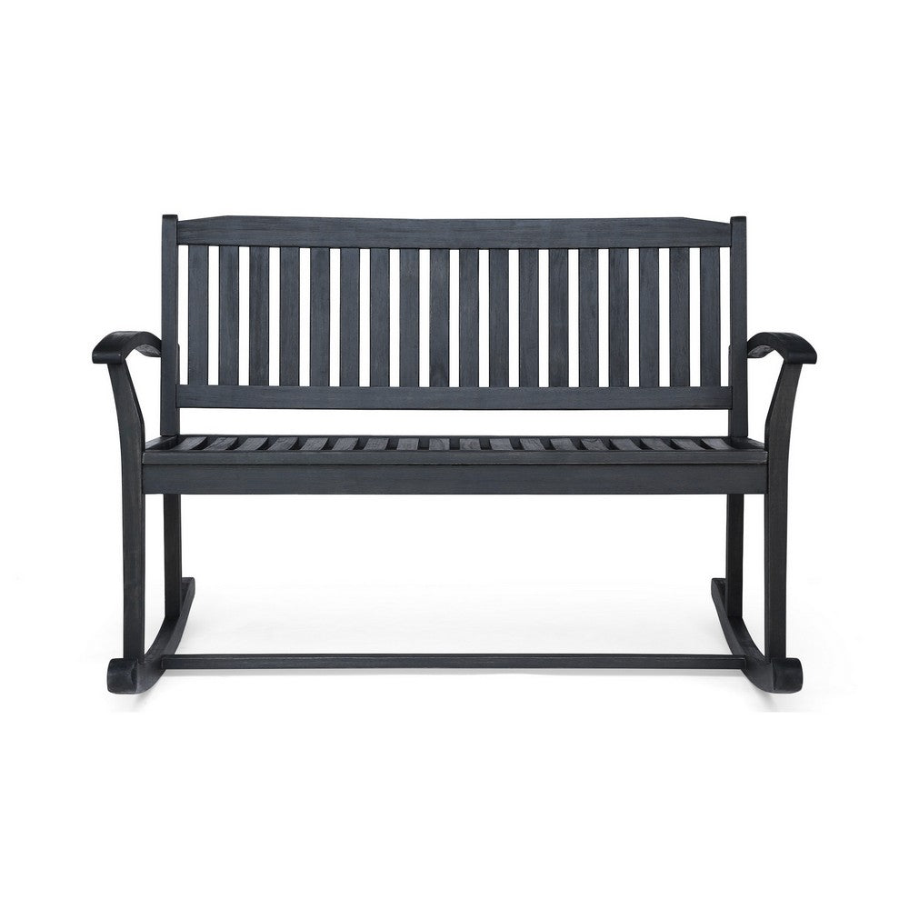 Outdoor Rocking Loveseat Bench Slatted Design | 50" Gray Acacia Wood