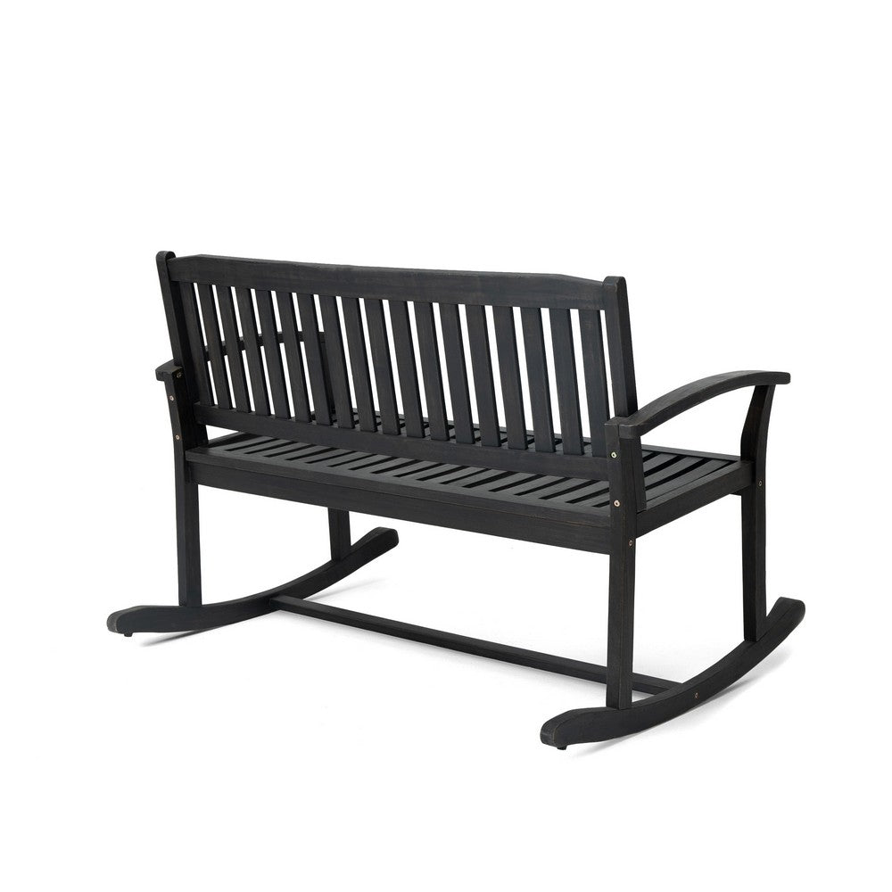 Outdoor Rocking Loveseat Bench Slatted Design | 50" Gray Acacia Wood