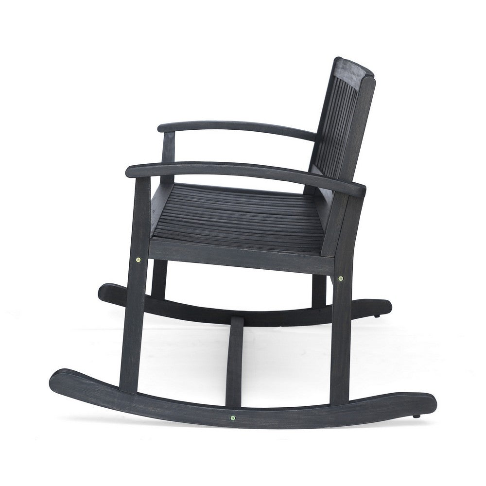 Outdoor Rocking Loveseat Bench Slatted Design | 50" Gray Acacia Wood