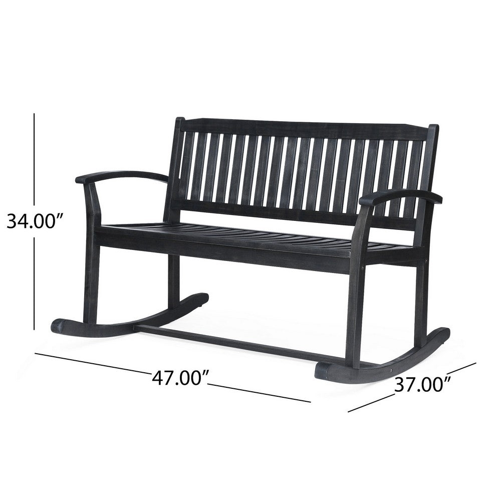 Outdoor Rocking Loveseat Bench Slatted Design | 50" Gray Acacia Wood