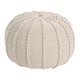 Round Knitted Pouf Ottoman Handwoven Details 20 Inch Beige Cotton BM326917