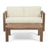 Outdoor Loveseat and Coffee Table Set Beige Fabric Brown Acacia Wood BM326918