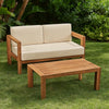 Outdoor Loveseat and Coffee Table Set, Beige Fabric, Brown Acacia Wood