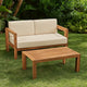 Outdoor Loveseat and Coffee Table Set, Beige Fabric, Brown Acacia Wood