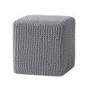 Square Knitted Footstool Ottoman, Handwoven Design 17 Inch Gray Cotton