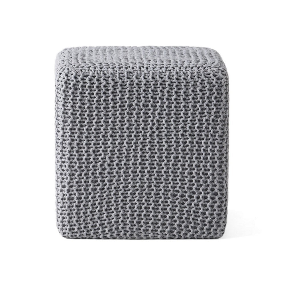 Square Knitted Footstool Ottoman Handwoven Design 17 Inch Gray Cotton BM326920