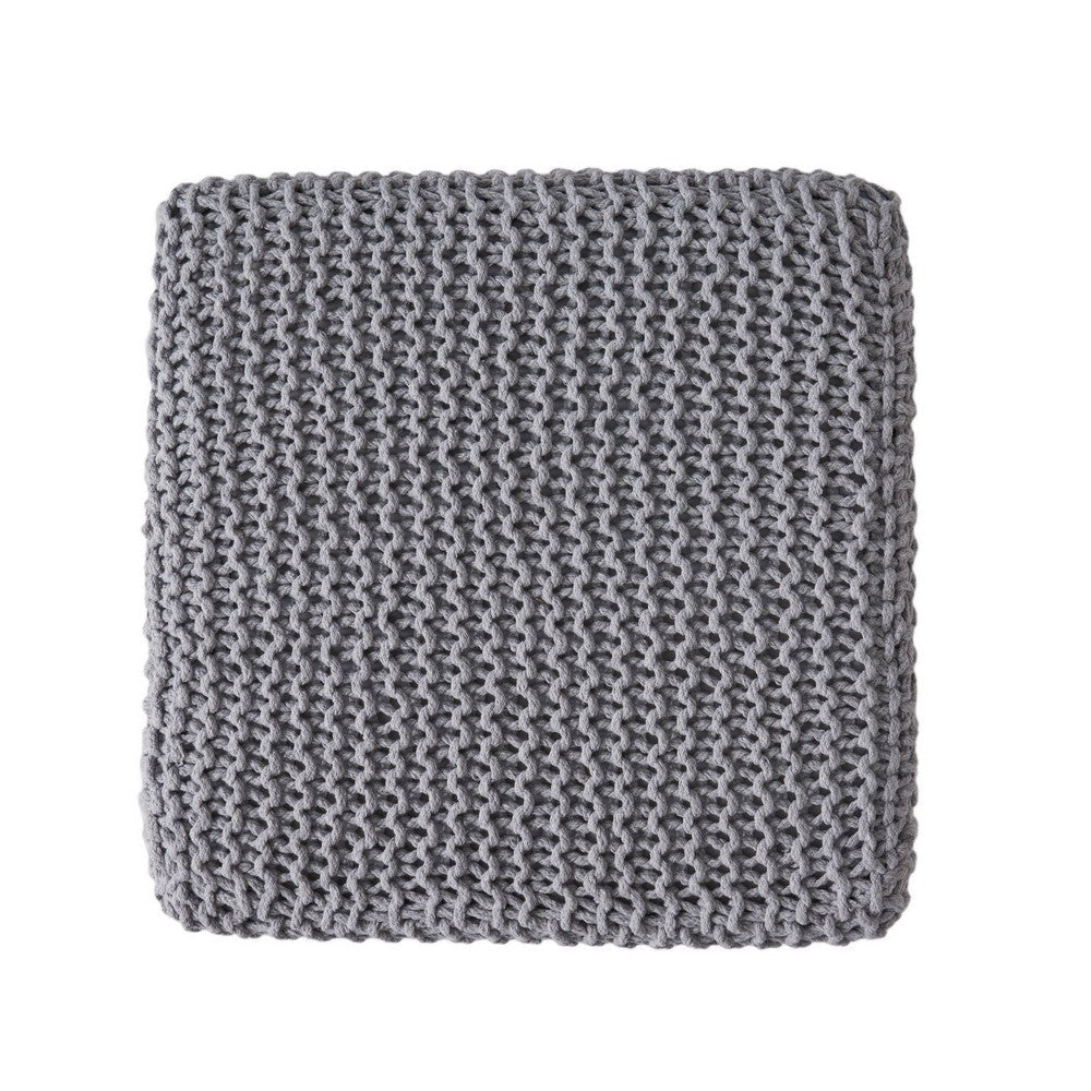 Square Knitted Footstool Ottoman Handwoven Design 17 Inch Gray Cotton BM326920
