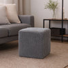 Square Knitted Footstool Ottoman, Handwoven Design 17 Inch Gray Cotton