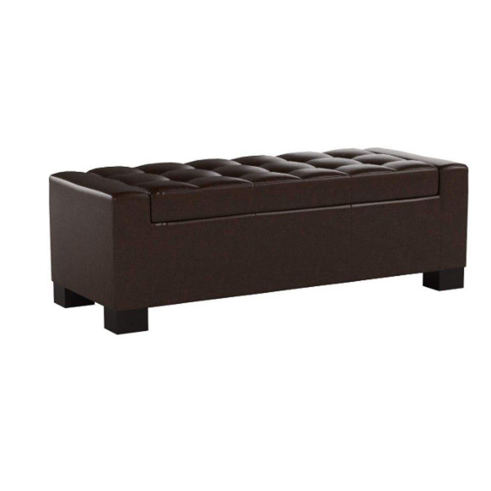 Liani Ottoman Bench, Storage Top, 50 Inch Dark Brown Bonded Leather