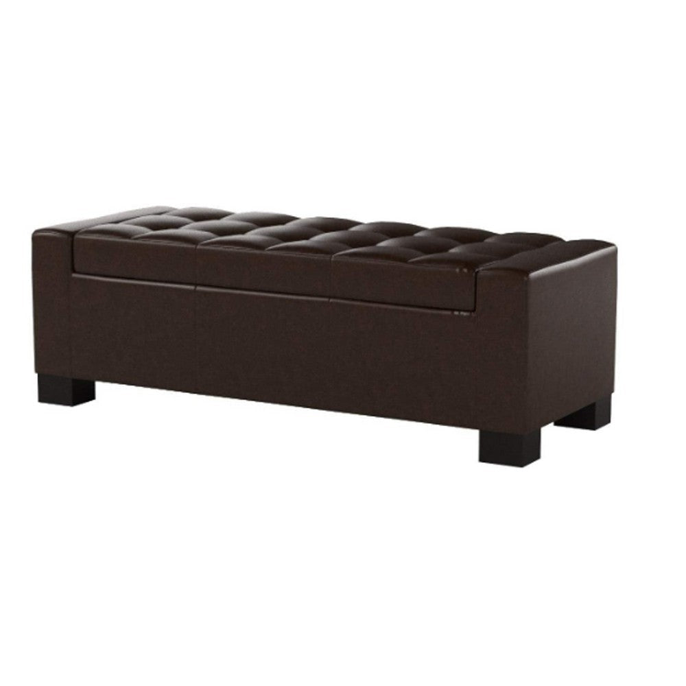 Liani Ottoman Bench Storage Top 50 Inch Dark Brown Bonded Leather BM326922