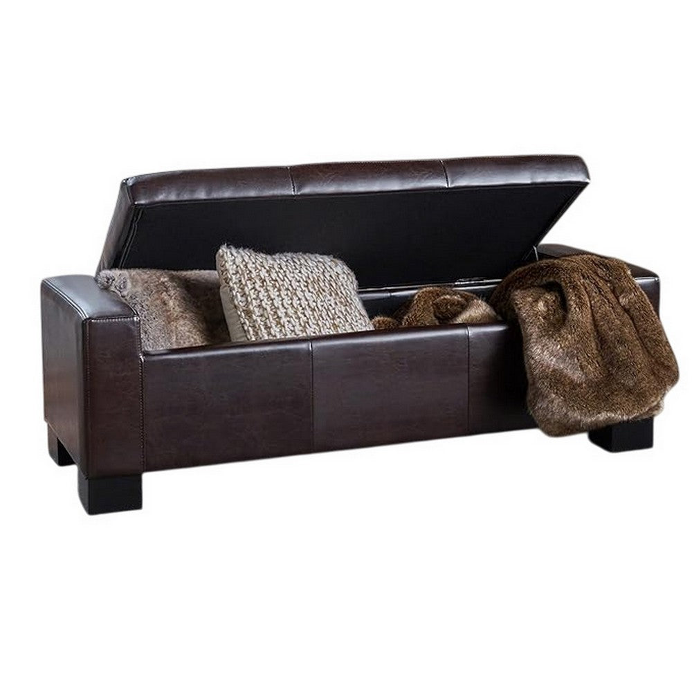 Liani Ottoman Bench | Storage Top | 50" Dark Brown Bonded Leather