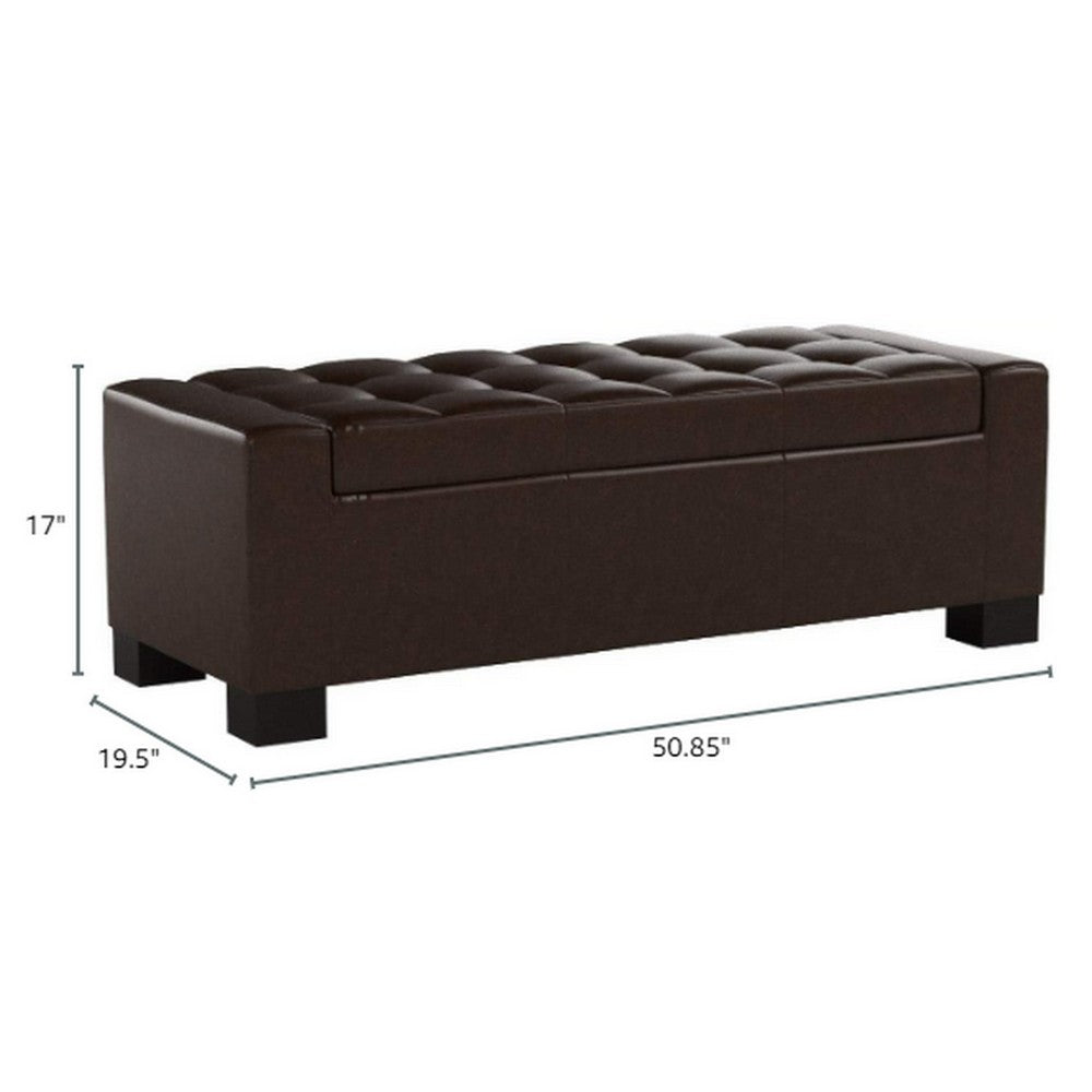 Liani Ottoman Bench | Storage Top | 50" Dark Brown Bonded Leather