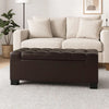Liani Ottoman Bench | Storage Top | 50" Dark Brown Bonded Leather