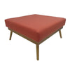 Square Ottoman with Splayed Rubberwood Legs, 33 Inch Coral Polyester