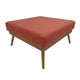 Square Ottoman with Splayed Rubberwood Legs, 33 Inch Coral Polyester