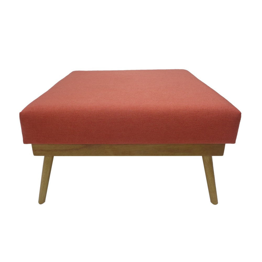 Square Ottoman with Splayed Rubberwood Legs 33 Inch Coral Polyester BM326925