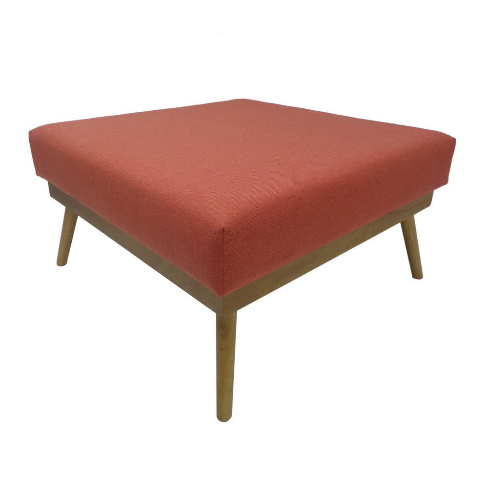 Square Ottoman with Splayed Rubberwood Legs 33 Inch Coral Polyester BM326925