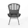 Outdoor Round Accent Chair Set of 2, Gray Faux Rattan, Black Iron