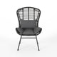 Outdoor Round Accent Chair Set of 2, Gray Faux Rattan, Black Iron