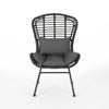 Outdoor Round Accent Chair Set of 2 | Gray Faux Rattan | Black Iron
