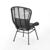 Outdoor Round Accent Chair Set of 2, Gray Faux Rattan, Black Iron