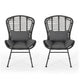 Outdoor Round Accent Chair Set of 2 | Gray Faux Rattan | Black Iron