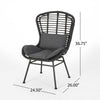 Outdoor Round Accent Chair Set of 2, Gray Faux Rattan, Black Iron