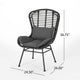 Outdoor Round Accent Chair Set of 2, Gray Faux Rattan, Black Iron