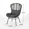 Outdoor Round Accent Chair Set of 2 | Gray Faux Rattan | Black Iron