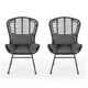 Outdoor Round Accent Chair Set of 2, Gray Faux Rattan, Black Iron