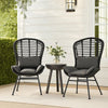 Outdoor Round Accent Chair Set of 2, Gray Faux Rattan, Black Iron